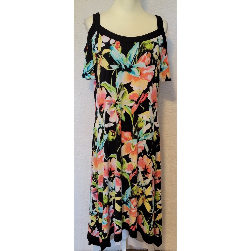 Raffaello‎ Women's Floral Dress Size Large Cold Shoulder Sleeve 0840